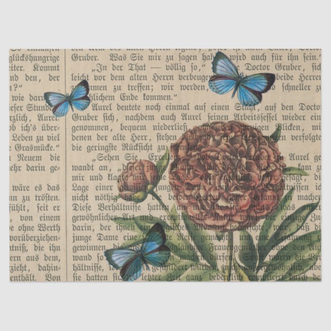 Butterflies and Poppy over Newspaper Decoupage Tissue Paper (Front)