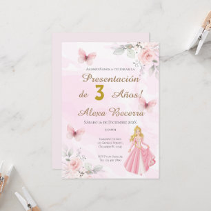 Butterflies and princesses 1st birthday in Spanish Invitation
