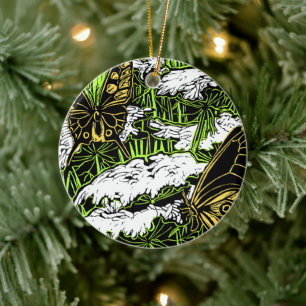 Butterflies and Queen Anne's Lace Ceramic Ornament