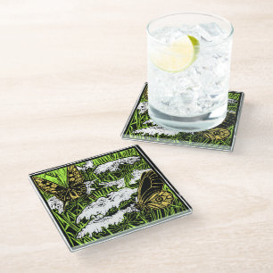 Butterflies and Queen Anne's Lace Glass Coaster