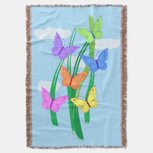 Butterflies and Sky Throw Blanket (Front Vertical)