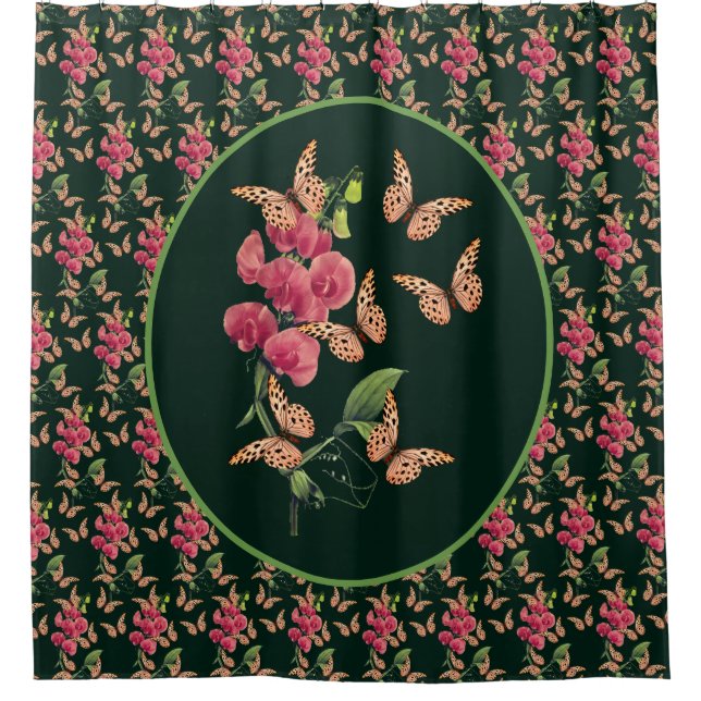 Butterflies And Sweet Pea Flower Art  Shower Curtain (Front)