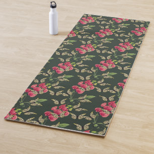 Butterflies And Sweet Pea Flower Green  Yoga Mat