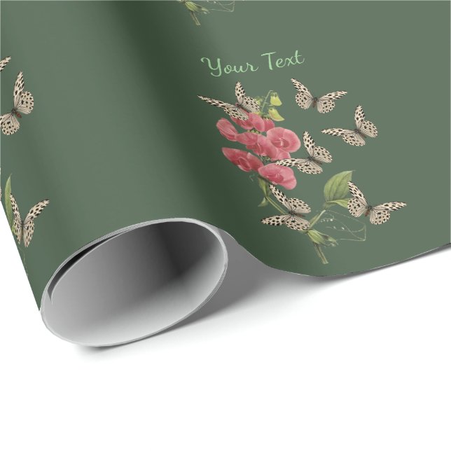 Butterflies And Sweet Pea Flower Personalised      Wrapping Paper (Roll Corner)