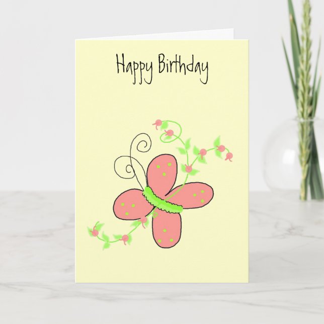 Butterflies and Vines Birthday Wishes Card (Front)