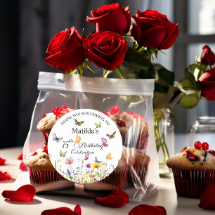 Butterflies and Wildflowers Elegant 75th Birthday Classic Round Sticker