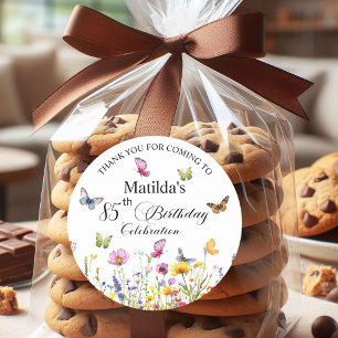Butterflies and Wildflowers Elegant 85th Birthday Classic Round Sticker