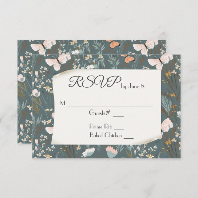 Butterflies and Wildflowers for Wedding RSVP (Front/Back)
