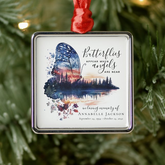Butterflies Angels Quote Memorial Metal Ornament (Tree)