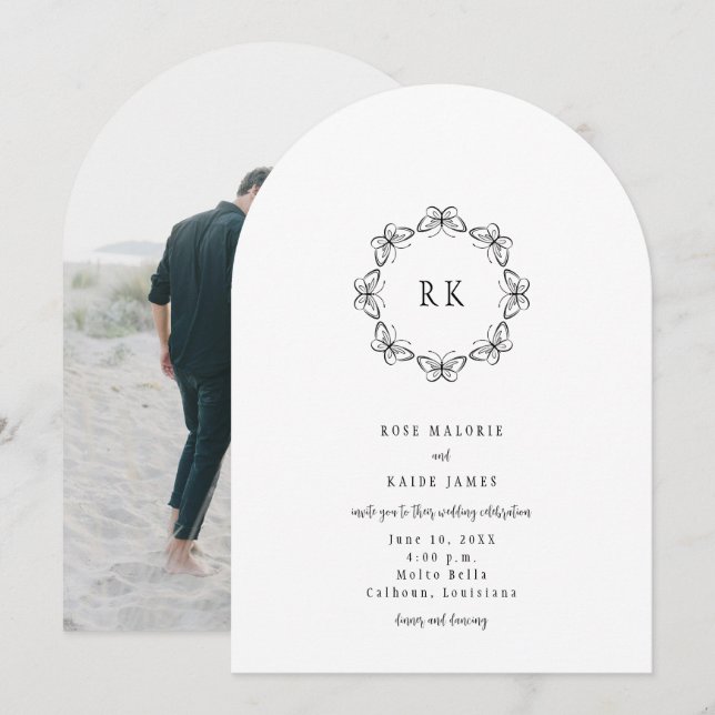 Butterflies Around Wedding Invitation (Front/Back)