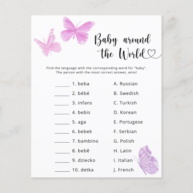 Butterflies - Baby around the world game (Front)