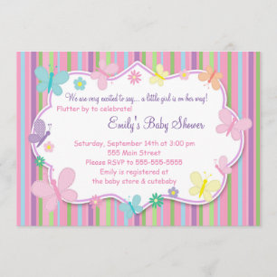 Butterflies Baby Girl Shower Invitation