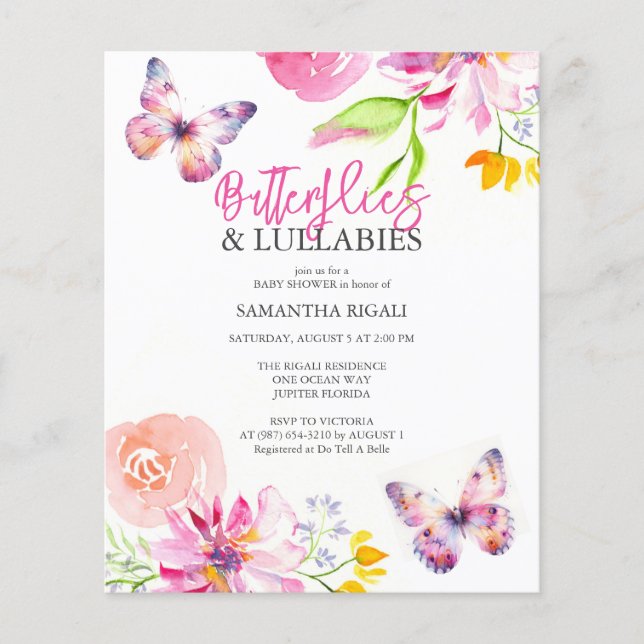 Butterflies Baby Shower Budget Invitation Flyer (Front)