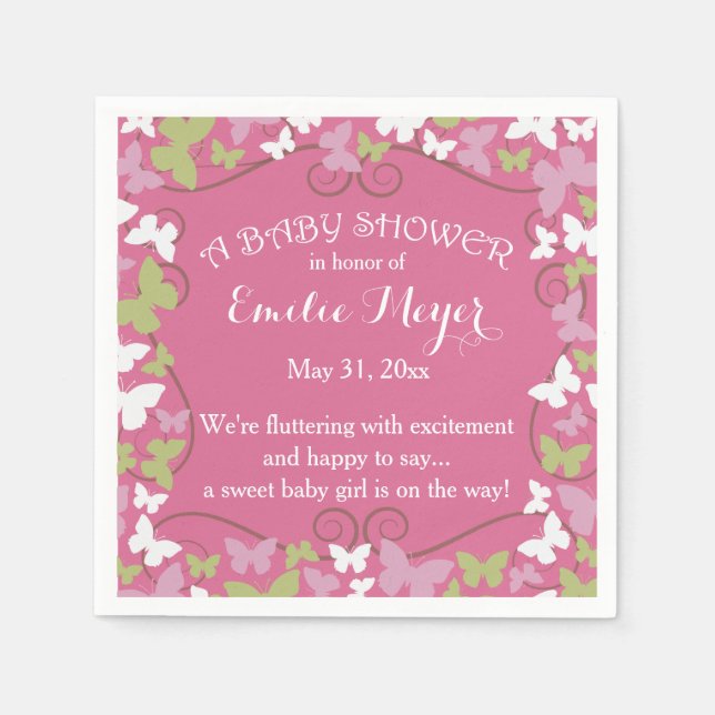 Butterflies Baby Shower Disposable Napkins (Front)