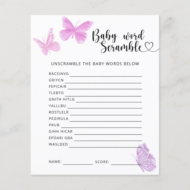 Butterflies - Baby Word Scramble Game (Front)