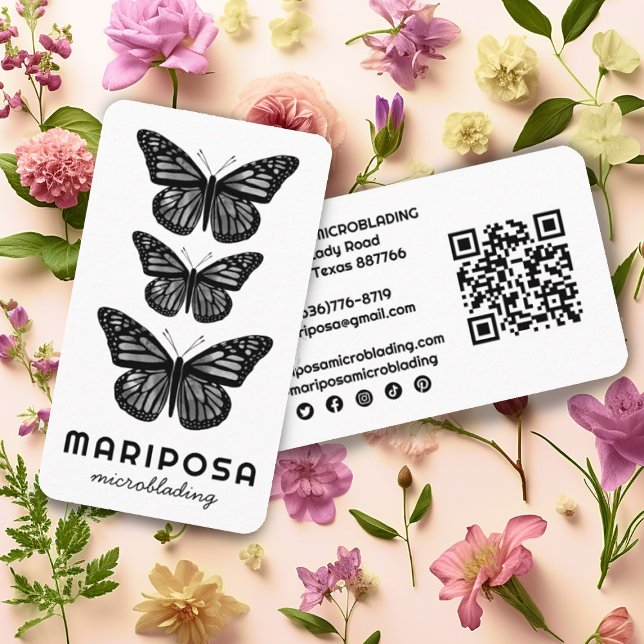 Butterflies Beauty Aesthetician Salon QR Code BW Business Card (Creator Uploaded)