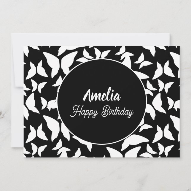 Butterflies Birthday Party Black White  Colouring  Holiday Card (Front)