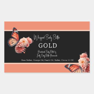 Butterflies Black Bath Branding Packaging Rectangular Sticker
