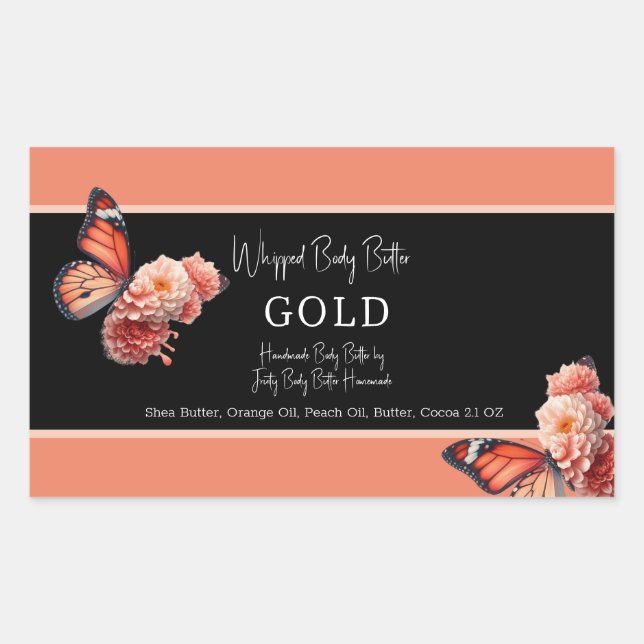 Butterflies Black Bath Branding Packaging Rectangular Sticker (Front)