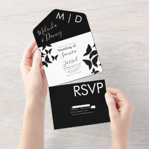 Butterflies Black White Typography All In One Invitation