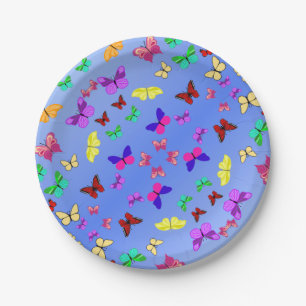 Butterflies Blue Paper Plate