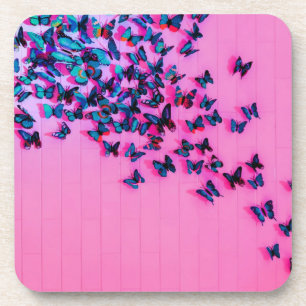 Butterflies Blue Pink Beautiful Coaster