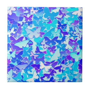 Butterflies, blue, turquoise, lavender ceramic tile
