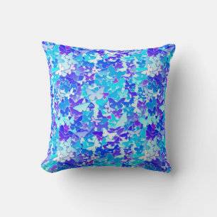 Butterflies, blue, turquoise, lavender cushion