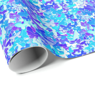 Butterflies, blue, turquoise, lavender wrapping paper