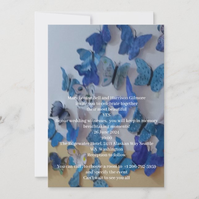 Butterflies Blue Wedding Invitation (Front)