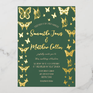 Butterflies Boho Green Gold Foil Wedding