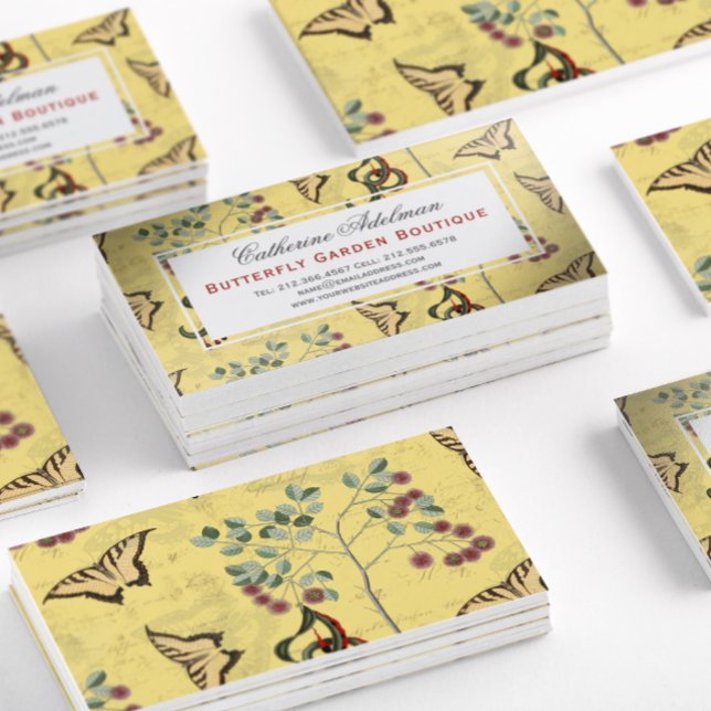 Butterflies Botanical Vintage Chinoiserie Business Card (Creator Uploaded)