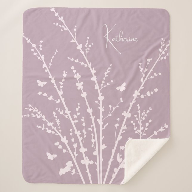  Butterflies Branches Customisable Name   Sherpa Blanket (Front)