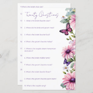 Butterflies bridal shower 20 questions game