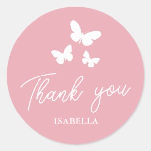 Butterflies Bridal Shower Pink Thank You  Classic Round Sticker