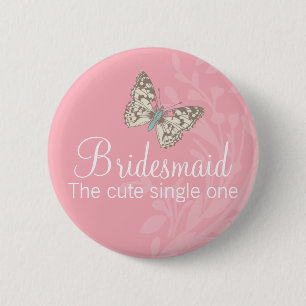 Butterflies Bridesmaid pink wedding pin / button