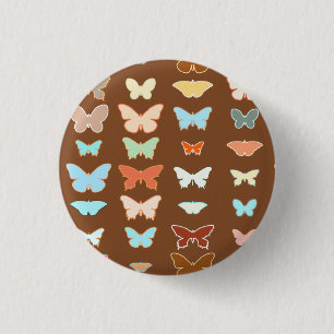 Butterflies, brown, turquoise and coral 3 cm round badge
