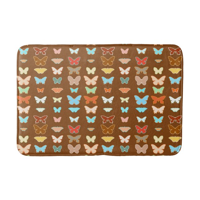 Butterflies, brown, turquoise and coral bath mat (Front)