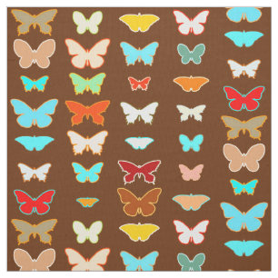 Butterflies, brown, turquoise and coral fabric