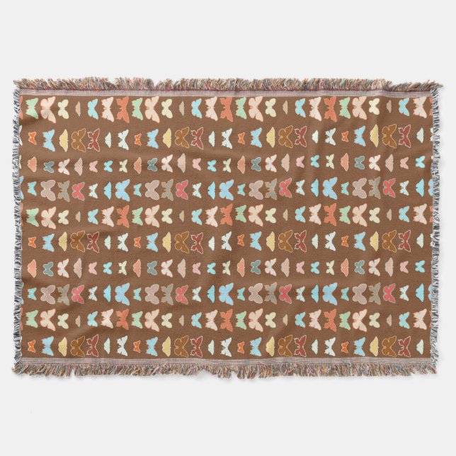Butterflies, brown, turquoise and coral throw blanket (Front)
