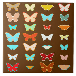 Butterflies, brown, turquoise and coral tile