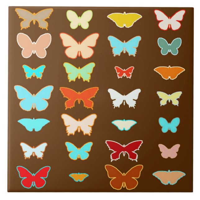 Butterflies, brown, turquoise and coral tile (Front)