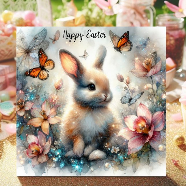 Butterflies Bunny Flowers Scripture Verse Easter  Holiday Card (Creator Uploaded)