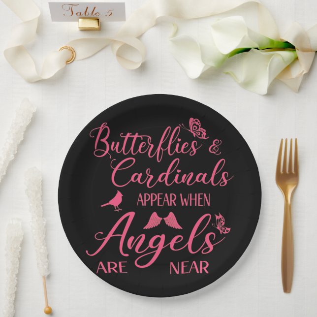 Butterflies & Cardinals Appear When Angel Are Near Paper Plate (Wedding)