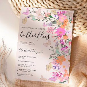 Butterflies chic wildflowers spring bridal shower invitation