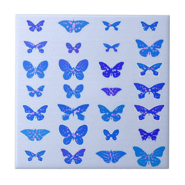 Butterflies, cobalt blue, light blue background tile (Front)