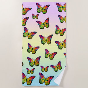 BUTTERFLIES COLORFUL ABSTRACT  BEACH TOWEL