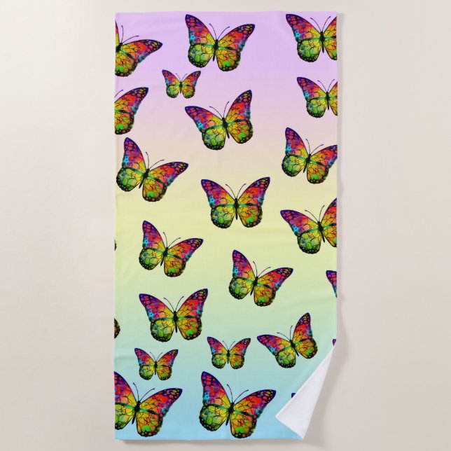 BUTTERFLIES COLORFUL ABSTRACT  BEACH TOWEL (Front)