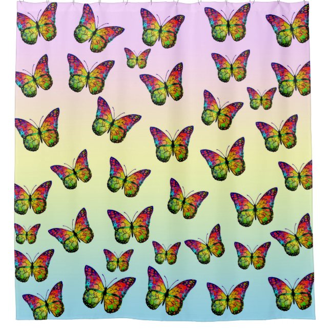 BUTTERFLIES COLORFUL ABSTRACT  SHOWER CURTAIN (Front)