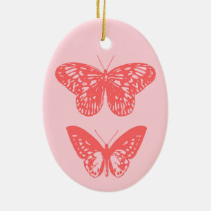 Butterflies Coral and Light Pink Ceramic Ornament